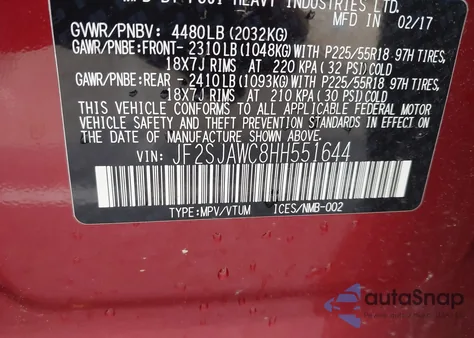 2017 Subaru Forester 2.5I Touring z USA, uszkodzony, nr VIN JF2SJAWC8HH551644